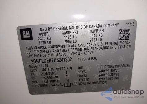 2017 Chevrolet Equinox Premier из США, поврежденный, VIN 2GNFLGEK7H6241892